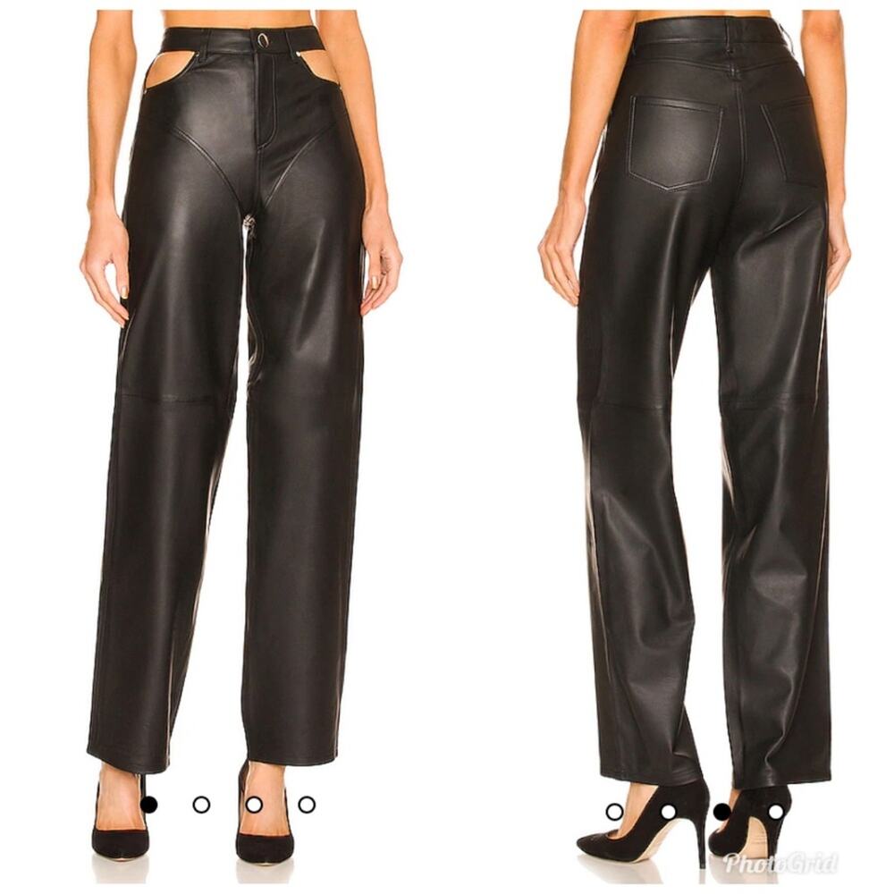 Revolve Camila Coelho Jess 100% Lamb Leather Pants Black Size XXS NWT